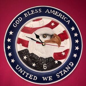 Patriotic Wall Clock Decoration Eagle Design Stripes and Stars God Bless America